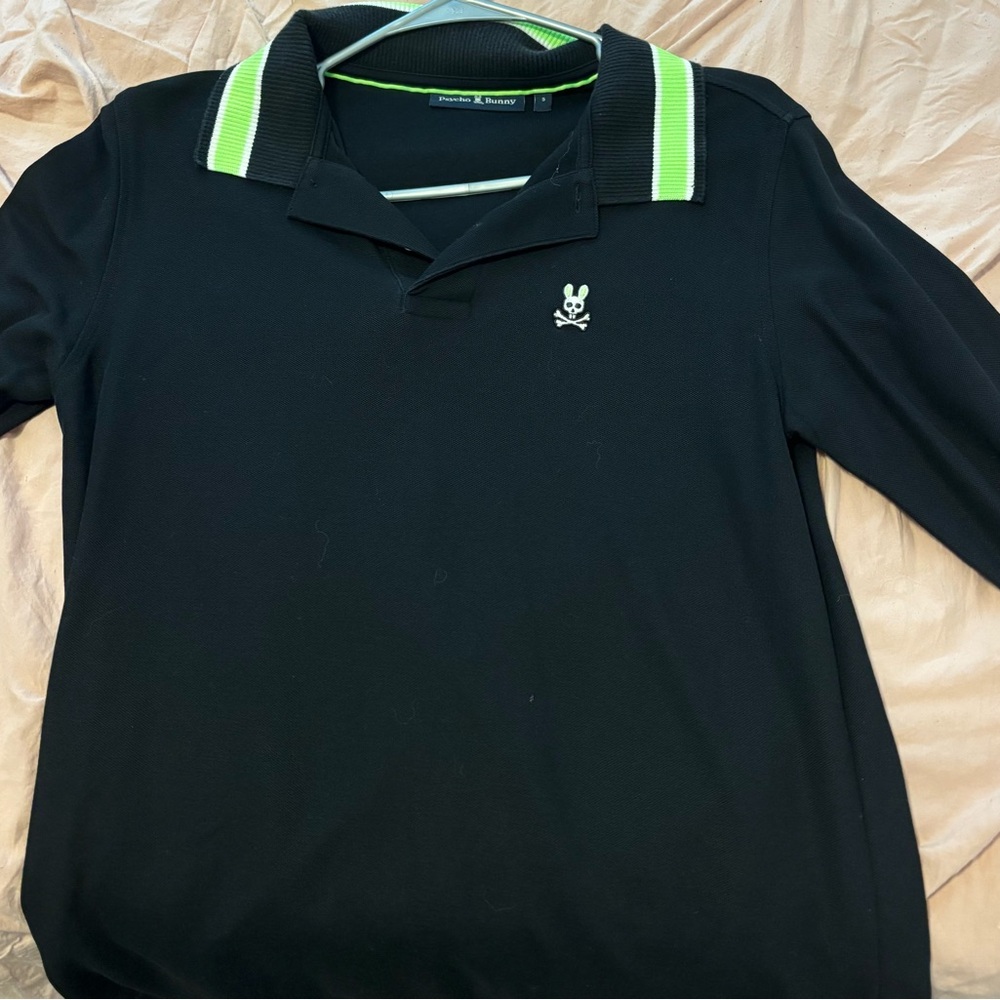 Psycho Bunny Black and Green Polo Shirt with Sporty Accents